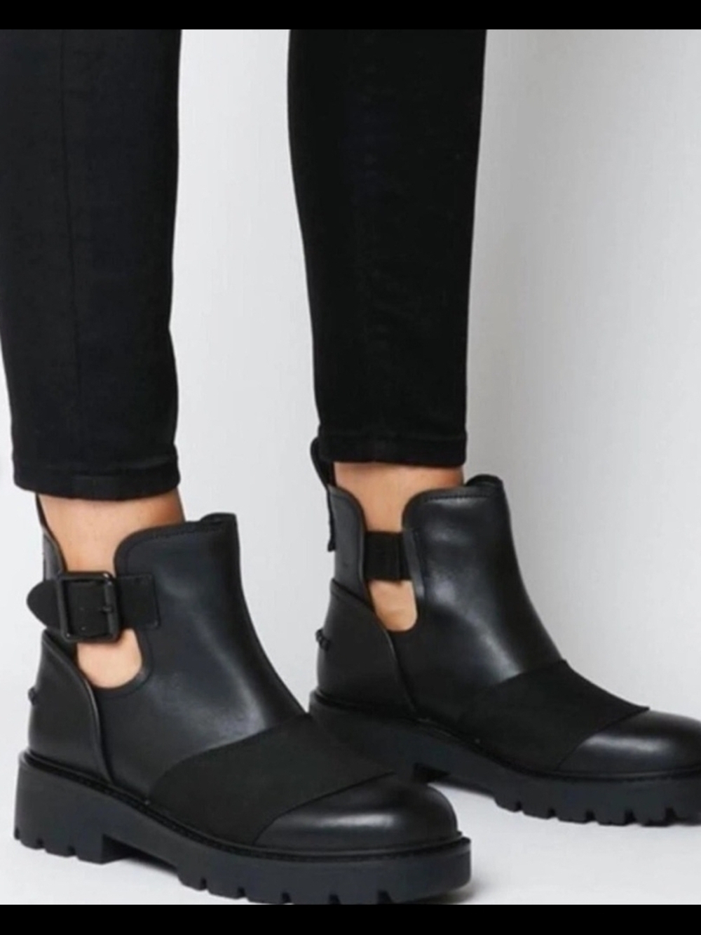 UGG Black Cutout Lug Buckle Chelsea Booties